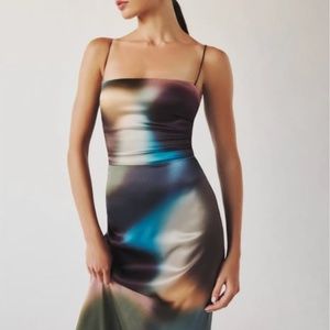 Worn once -  Reformation Frankie Silk Dress - Blur